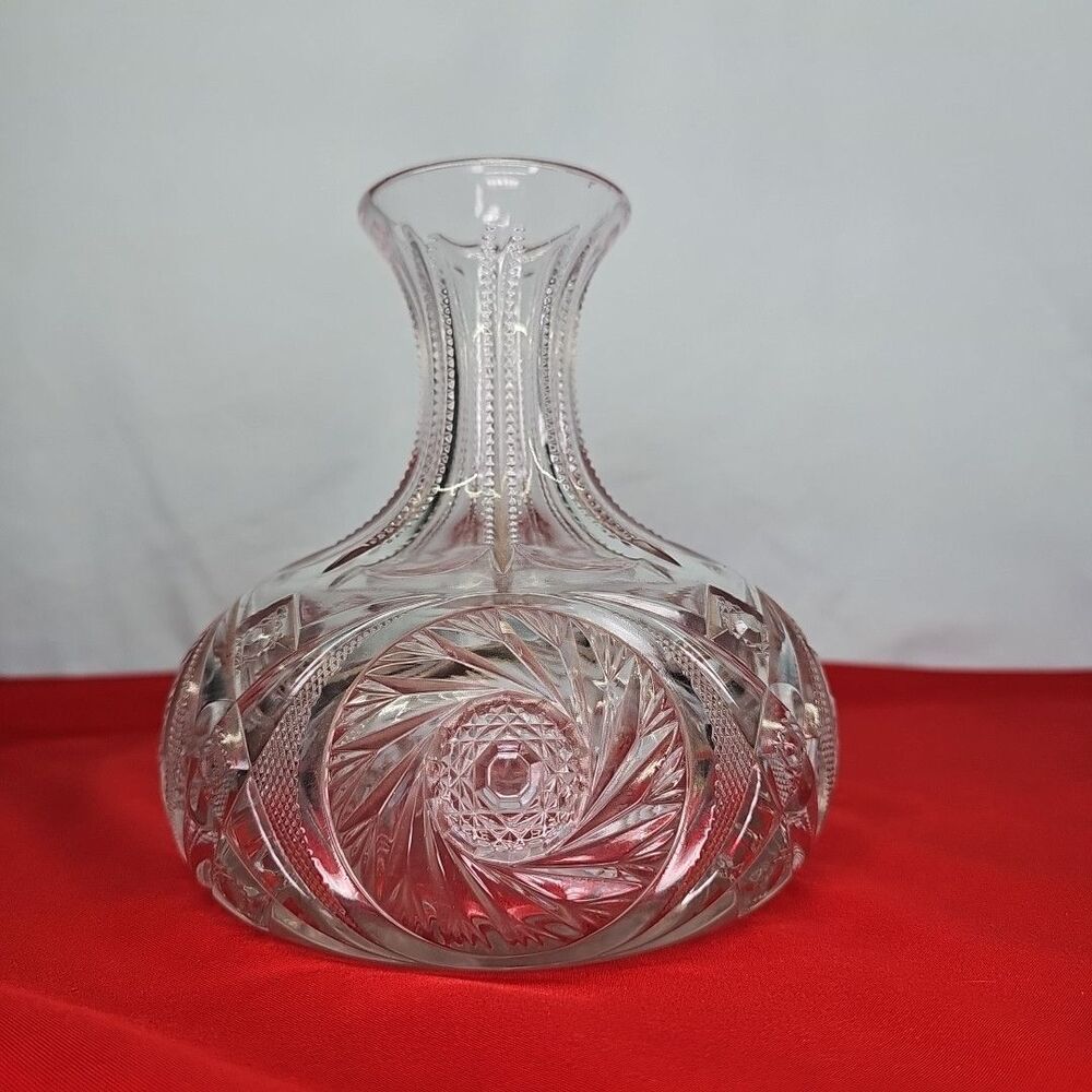 Water Carafe Vase Aztec Pattern Spinner Daisy Press Cut New Mexico VTG Decanter